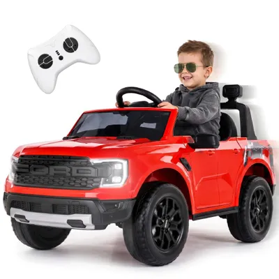 Immagine prodotto di Ford Raptor, auto elettrica per bambini, SUV, giocattolo per bambini, 12V, batteria, telecomando, luci LED, lettore MP3, auto elettrica per bambini dai 3 anni in su, colore rosso
