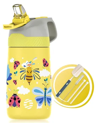 Kinder-Trinkflasche 350 ml, Edelstahl, isoliert, BPA-frei, mit Strohhalm