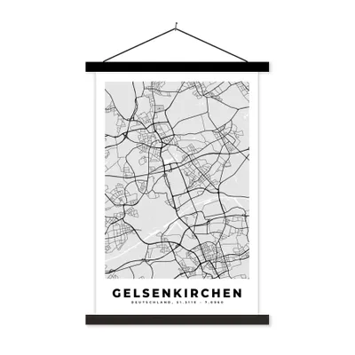 Produktbild von MuchoWow® Textilposter Karte - Stadtplan - Deutschland - Gelsenkirchen - Karte 60x90 cm mit schwarzem Rahmen - Poster Wohnzimmer