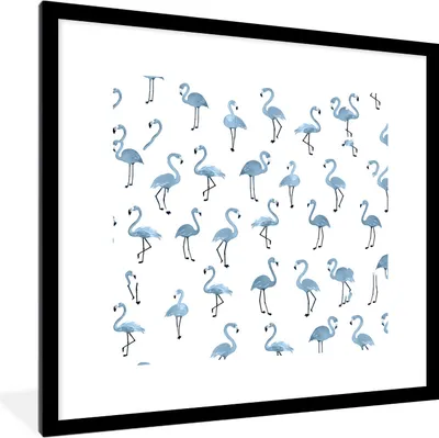 Produktbild von MuchoWow® MuchoWow® Gerahmtes Poster Flamingo - Blau - Muster 40x40 cm - Poster mit zchwarzem Bilderrahmen - Poster - Plakat im Rahmen