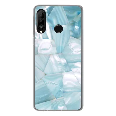 Produktbild von MuchoWow® Handyhülle Schutzhülle Hülle für Huawei P30 Lite Naturstein - Blau - Perlmutt Silikon Softcase Handy Hülle - Handyhülle