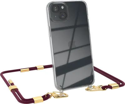Produktbild von EAZY CASE Handykette für Apple iPhone 15 Plus, Transparente Silikonhülle mit Band, Clear Case, abnehmbar in  Rot