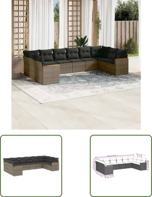 Produktbild von The Living Store 10-tlg. Garten-Sofagarnitur mit Kissen Grau Poly Rattan