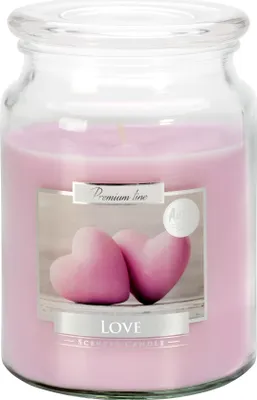 Image de BISPOL Grande bougie parfumée en verre avec couvercle, 100 heures de combustion, poids 500g, hauteur 14 cm, parfum : LOVE