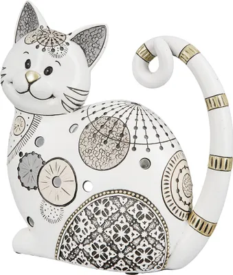 Produktbild von GILDE Figur, Katze, "Jasper", gestreift, graphisch, Kunstharz, creme, , L. 9 cm, B. 19 cm, H. 20,5 cm 37709