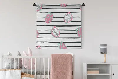 Produktbild von MuchoWow® Wandteppich Wandbehang Sommer - Obst - Streifen 90x90 cm Tapisserie Dekoration Wandtuch - Wandaufhänger