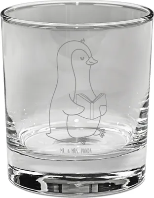 Produktbild von Mr. & Mrs. Panda Whiskyglas Pinguin Buch - Transparent - Geschenk, Tumbler Glas, Ausruhen, Nichtstun, Whisky, Urlaub, Old Fashioned, Gravur, Ferien