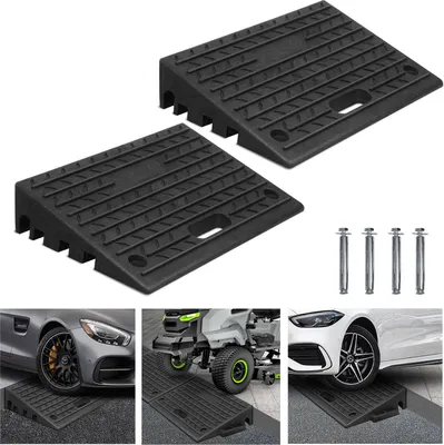 Obrázok produktu pre Jayseuw obrubník rampa s rukoväťami 2x gumové obrubníky rampy Prenosná rampa pre invalidné vozíky 49x30x11cm Nekĺzavá pre automobilový invalidný vozík