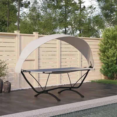 Produktbild von The Living Store Outdoor-Loungebett mit Dach Creme Stahl und Oxford-Stoff