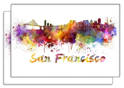 Produktbild von Wallario Frühstücksbrettchen 2er Set aus Glas, je 20 x 30 cm, mit rutschfesten Füßen, Motiv Städte als Aquarell - Skyline von San Francisco