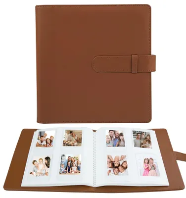 Image de Album photo pour appareils photo instantanés - 256 pochettes - Compatible avec les formats Instax Mini et Polaroid - Marron