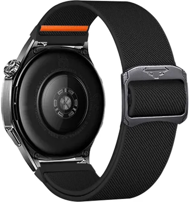 Produktbild von FFO2World 20-mm-Nylon-Armband, verstellbar – Für Samsung Galaxy Watch 4–7, Garmin & Huawei – Robust, elastisch, Schwarz