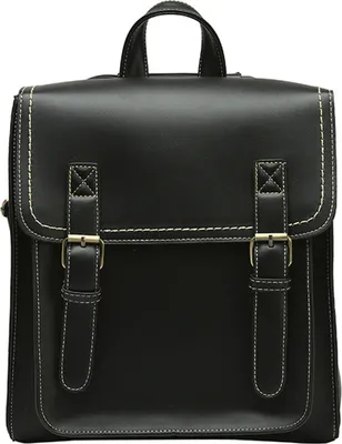 Produktbild von Lederrucksack für Damen, Vintage-Rucksack aus Kunstleder, ideal für Uni und Schule, Schwarz