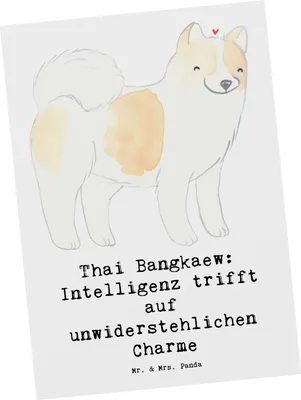 Produktbild von Mr. & Mrs. Panda Postkarte Thai Bangkaew Charme - Weiß - Geschenk, einzelkarte, Ansichtskarten, Grußkarte, Hunderassen Beschreibung, Hunde, Hunderasse, Ansichtskarte