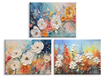 3er Set Leinwandbilder weiße Blume 30x40 cm Wanddeko