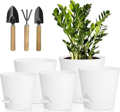 Produktbild von Famanu Selbstbewässernde Blumentöpfe - Modernes Design - 5 Stück - Weiß