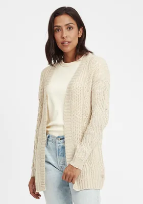 Produktbild von OXMO OXClea Damen Lange Strickjacke Lochstrick Cardigan Strickcardigan