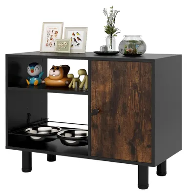 Produktbild von Futterschrank für Hunde, höhenverstellbare Futterstation mit 2 Edelstahlnäpfen, Aufbewahrungsschrank für Tierfutter mit ausziehbarem Regal und geschlossenem Stauraum, geeignet für Hunde und Katzen