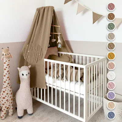 Produktbild von Handgefertigter Baumwoll Betthimmel für Babybett, Gold Applikation