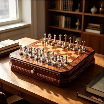 Imagen del producto de Juego de ajedrez de madera hecho a mano con piezas de metal