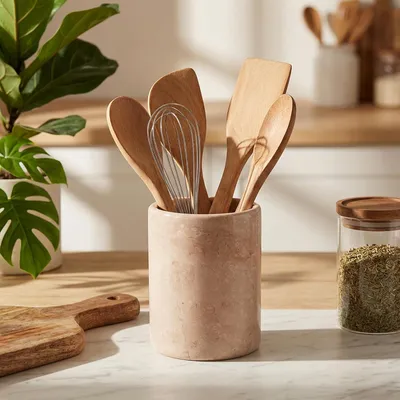 Produktbild von Schwarzer Utensilienhalter aus Marmor, 16,5 cm, handgefertigtes Set für Küchenzubehör, Küchenutensilien- und Löffelhalter
