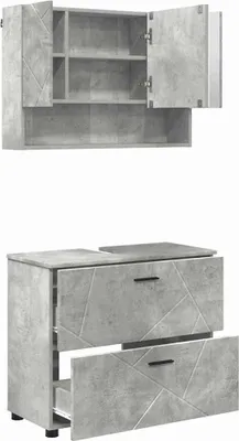 Imagen del producto de Conjunto de muebles de baño de 2 piezas, color gris hormigón, fabricados en contrachapado y metal