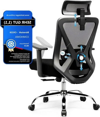 Produktbild von Ergonomischer Bürostuhl - Bürostuhl - Schreibtischstuhl - Arbeitsstuhl - Drehstuhl - 3D-Kopfstütze und Lendenwirbelstütze