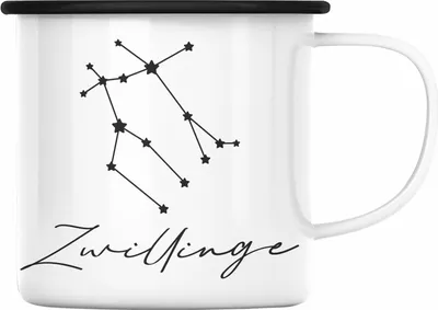 Produktbild von Trendation - Zwilling Sternzeichen Emaille Tasse Geschenk Horoskop Tierkreiszeichen (Schwarz)
