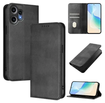 Produktbild von Handyhülle für Nothing CMF Phone 2 Pro, Vintage Leder RFID Schutz Kartenfach Standfunktion Magnetische Klapphülle Schwarz