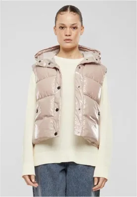 Immagine prodotto di Urban Classics Donna Gilet Puffer riciclato lucido con cappuccio duskrose - S