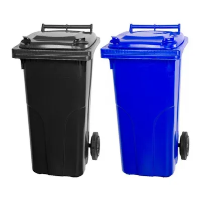 Produktbild von SuperSparSet 2x PROREGAL 2-Rad-Mülltonne MGB | HDPE-Kunststoff | 120 Liter | Grau/Schwarz & Blau