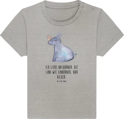 Produktbild von Mr. & Mrs. Panda  T-Shirt Einhorn Nashorn 0. - 6. Monat - Heather Grey - Geschenk, Babyshirt, Regenbogen, Zoo, Kinder Oberteil, Witzig, Shirt, Unicorn, Nashörner, Baby
