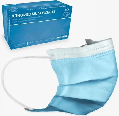 Produktbild von ARNOMED OP-Mundschutz Typ IIR, Blau, mit Gummibändern | Box (50 Stück)