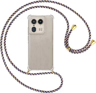 Produktbild von Handykette Backcover-Schutzhülle mit Band (Metall goldfarben) für Motorola Edge 50 Ultra 5G - blau+beige