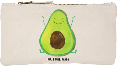Produktbild von Mr. & Mrs. Panda Kulturbeutel Avocado Glücklich Größe S Klein - Weiß - Geschenk, Gesund, pencil case, Stiftemäppchen, Federmappe, Frucht, Freude, Kosmetiktasche, Chaos