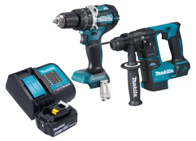Zdjęcie produktu dla Akumulatorowy zestaw kombi Makita DLX 2278 SM1 + wiertarka udarowa DHP 484 54 Nm + wiertarka udarowa DHR 171 1,2 J + 1x akumulator 4,0 Ah + ładowarka