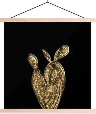 Produktbild von MuchoWow® Textilposter Kaktus - Gold - Pflanzen 120x120 cm mit holzfarbenen Rahmen - Textil-Poster