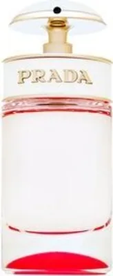 A studio shot of a Prada Candy Kiss Eau de Parfum bottle.