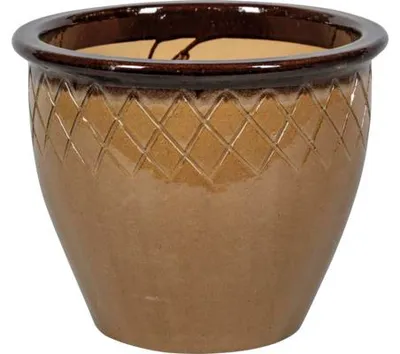 Produktbild von Pflanztopf FloraSelf Lucca Zickzack Keramik glasiert Ø 38 cm H 32 cm braun