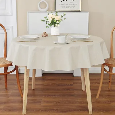 Produktbild von Wachstischdecke Rund PVC Beige Ø120cm Abwaschbar Wasserdicht Ölbeständig