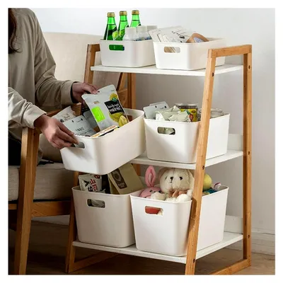 Produktbild von Kunststoff-Aufbewahrungsboxen, weiße Aufbewahrungskörbe, 25 x 17 x 15 cm, für Küche, Schränke, Büro, Bad, Spielzeug, langlebige Boxen