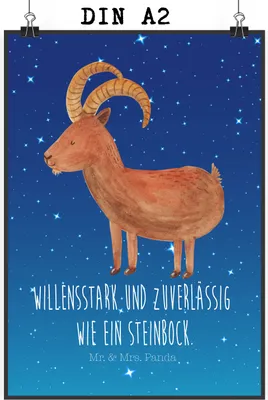 Produktbild von Mr. & Mrs. Panda Bild Sternzeichen Steinbock DIN A2 - Sternenhimmel Blau - Geschenk, Geburtstag Januar, Deko, Ziege, wanddeko, Dezember, Kunstdruck, Steinböcke, drucke