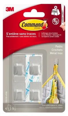 Produktbild von Command™ Edelstahl-Metallhaken Größe S, 17031SS-4ES, 4 Haken, 5 Strips | Packung (1 Stück)
