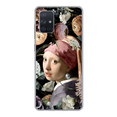 Produktbild von MuchoWow® Handyhülle Schutzhülle Hülle für Samsung Galaxy A51 Mädchen mit Perlenohrring - Blumen - Vermeer - Pastell - Kunstwerk - Gemälde - Alte Meister Silikon Softcase Handy Hülle - Schutzabdeckung