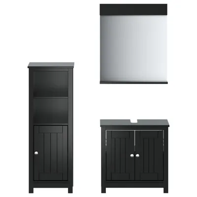 Produktbild von 3-tlg. Badmöbel-Set BERG Schwarz Massivholz Kiefer