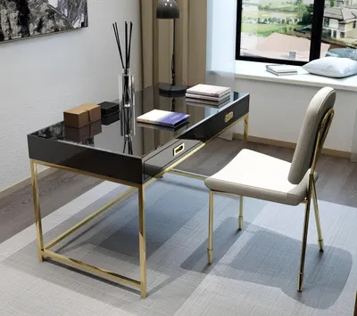 Produktbild von Arbeits Schreib Büro Tisch Luxus Klasse Edelstahl Designer Möbel Glanz Tische