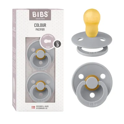 Produktbild von BIBS Colour Schnuller 2er-Pack, BPA-frei, Symmetrischer Nippel. Naturkautschuk / Latex, Hergestellt in Dänemark, Größe 3 (18+ Monate), Cloud