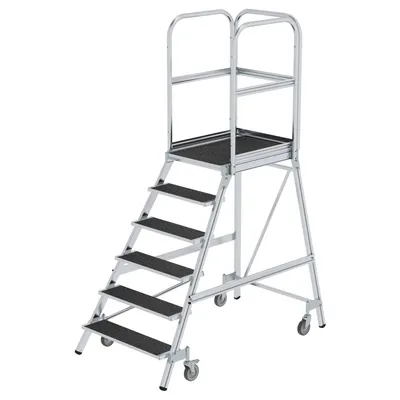 Produktbild von Günzburger Steigtechnik Podesttreppe einseitig begehbar mit Federrollen Korundbeschichtung R13 6 Stufen - 054106