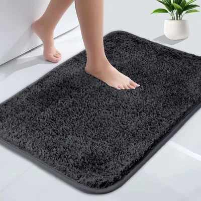 Obrázek produktu pro Koupelnová předložka - Mikrovlákno - 40 x 60 cm - Šedá - Protiskluzová předložka do koupelny, na toaletu nebo k umyvadlu
