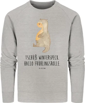 Produktbild von Mr. & Mrs. Panda Baumwoll Pullover Otter Bauch Größe XL - Heather Grey - Geschenk, Essen. Foodlover, Seeotter See, Sportmuffel, Sweatshirt, Sweater, Pulli, Bio